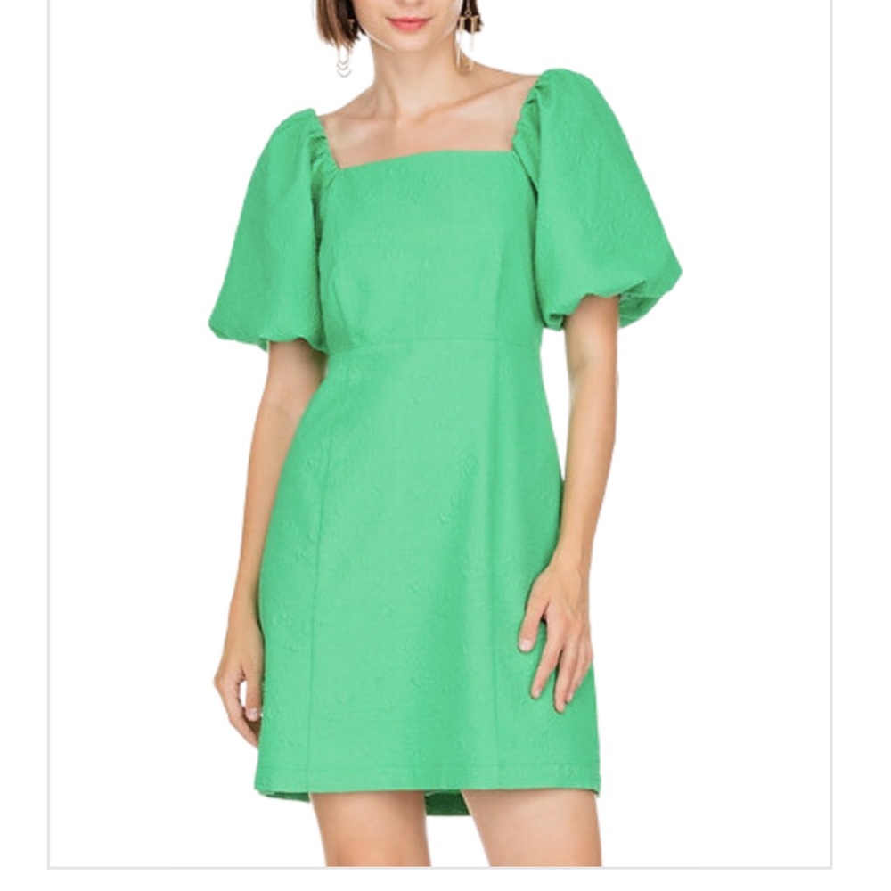Jade by Melody Tam green puff sleeve dress